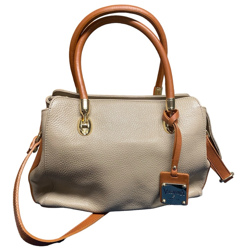 Valentina Tradizone Italiana Beige Pebbled Leather Crossbody Shoulder Bag